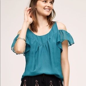 Anthropologie Maeve Tavin Teal Cold Shoulder Top